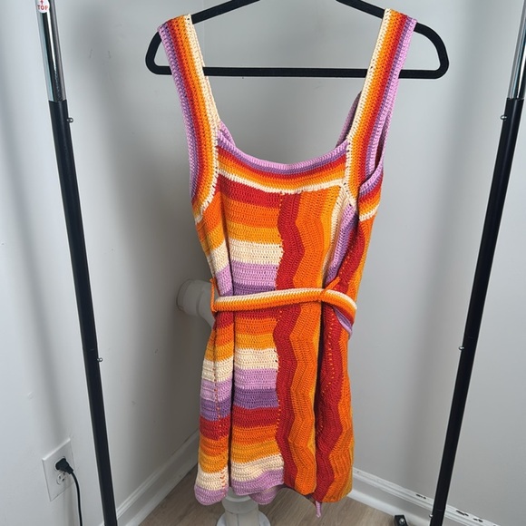 Farm Rio New with Tag Striped Knit Crochet Mini Belted Wrap Dress Size Large - Picture 7 of 8